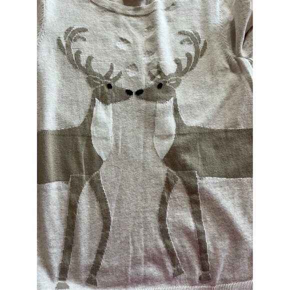 LOFT Holiday Kissing Reindeer Hearts 100% Cotton Lightweight Sweater Winter M - Picture 5 of 7